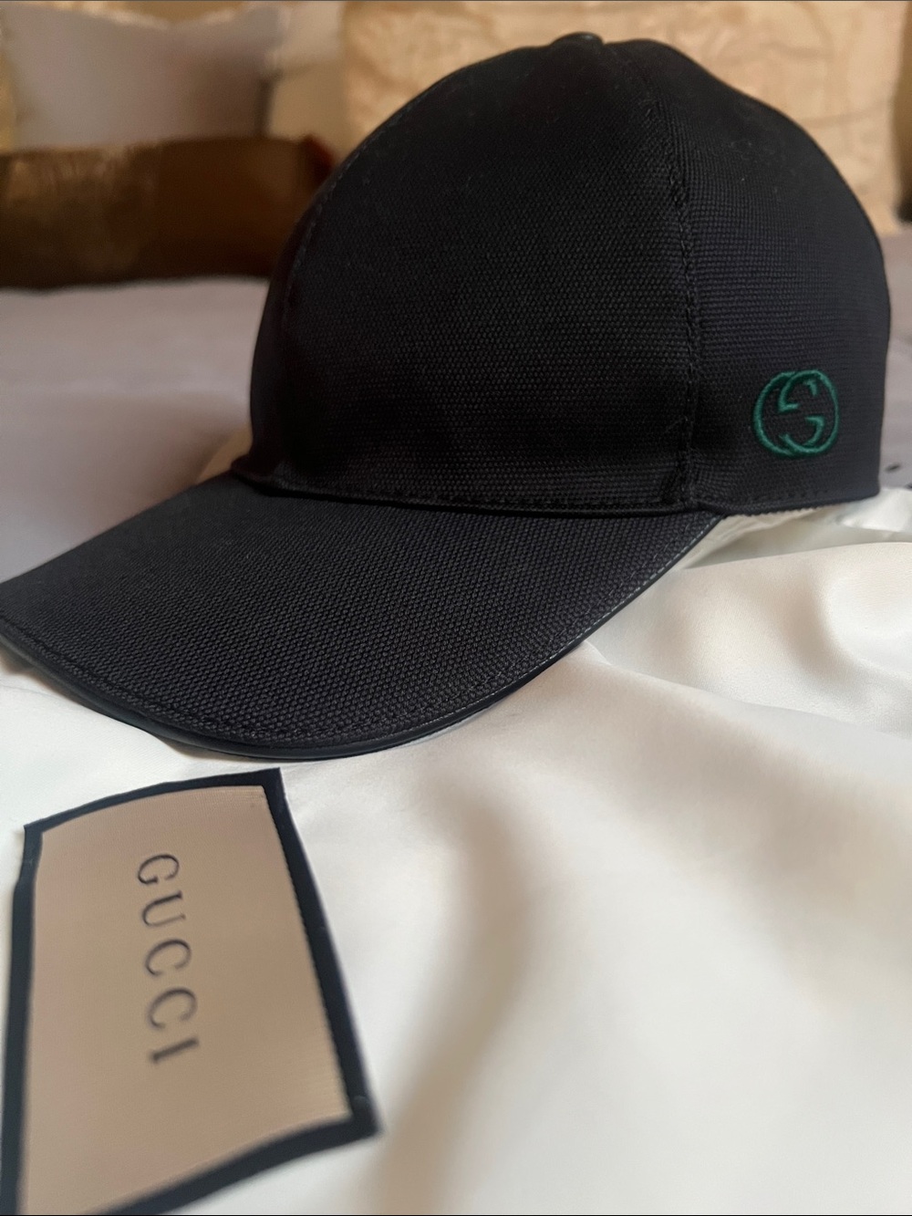 Gucci Black Baseball Cap with Green Embroidered Logo